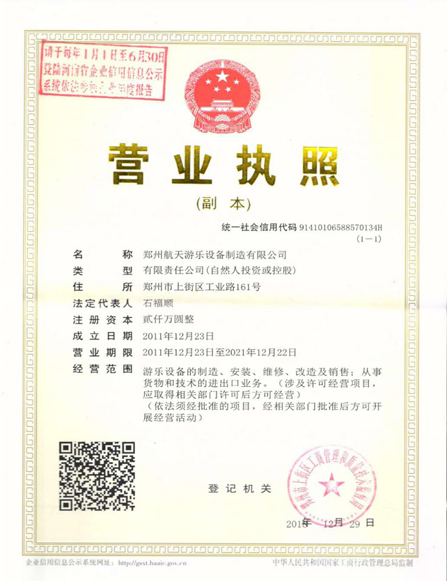 Business License issued by government
